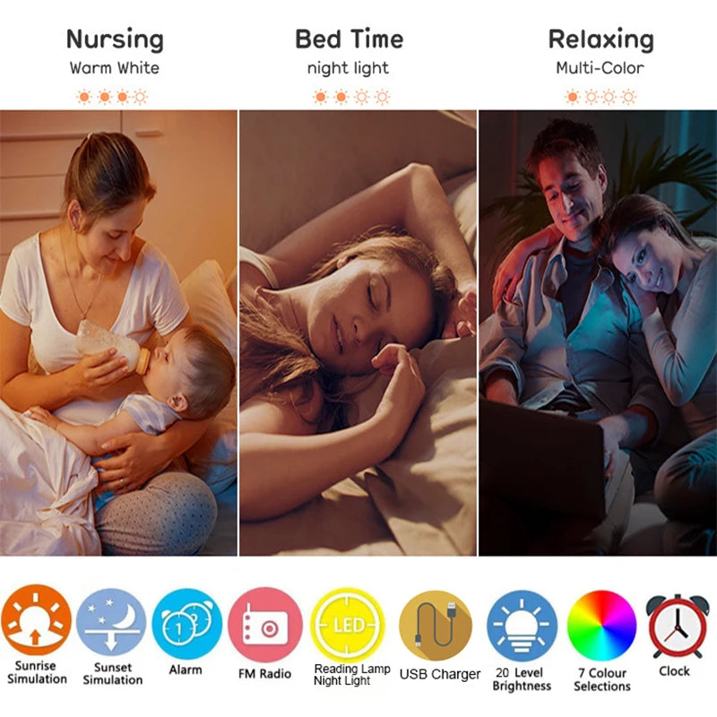Smart Sunrise Wake Up Light – Gentle Alarm Clock with Night Light & Natural Sounds